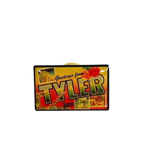 Tyler Texas Resin Lapel Pin Red Rose 1" Greetings From Postcard Style - Picture 1 of 5